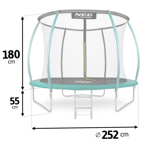 Trampolina ogrodowa 8ft/252cm z siatką, profilowanymi słupkami i drabinką Neo-Sport Neo-Sport