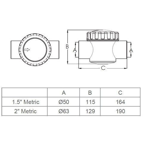 Emaux V50 63 mm zawór zwrotny klapowy PVC/ABS Emaux