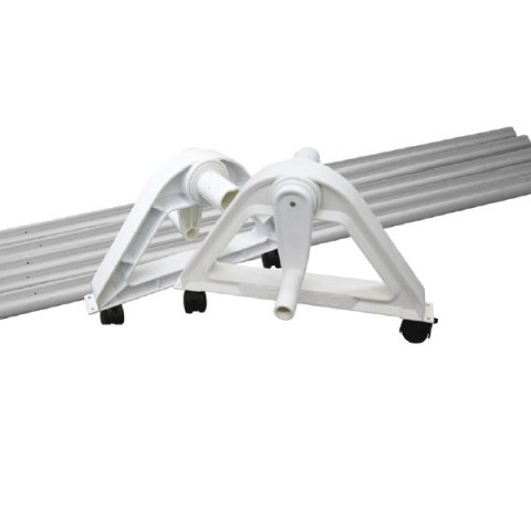 Mobilna zwijarka do folii solarnej Kokido Apollo K847WBX, aluminiowe rurki, podpory na kółkach.