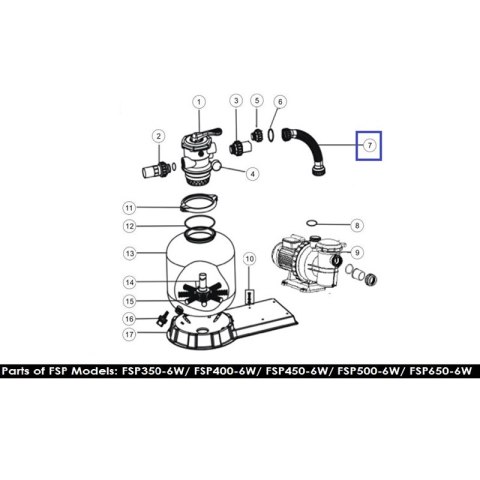 Wąż połączeniowy ze złączkami do pompy Emaux FSP650-6-Way (89031901) Emaux