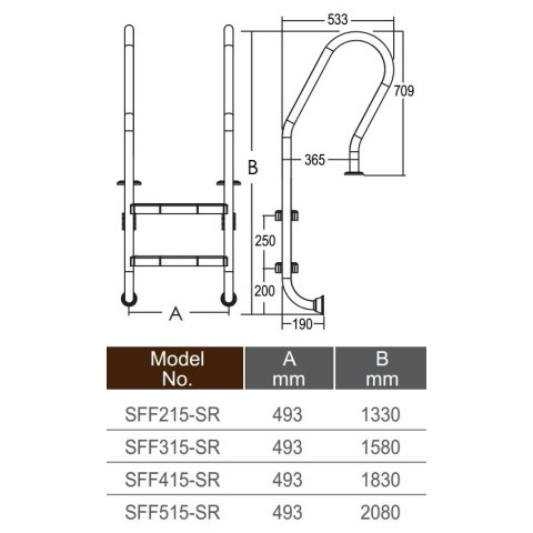 Drabinka do basenu Emaux Mixta SFF515-SR (5 stopni), AISI-304 Emaux