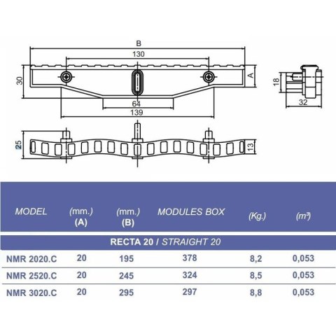Kratka przelewowa do basenu Kripsol NMR 2520.C z połączeniem potrójnym 245х20 mm Kripsol