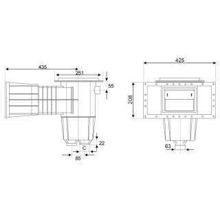 Skimmer do basenów foliowych Waterline Wide ze wstawkami mosiężnymi Waterline