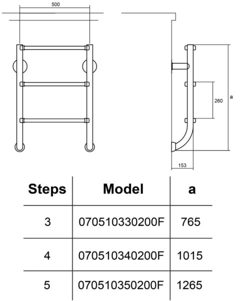 Dolna część drabinki do basenu Hayward IDP3 (3 stopnie), AISI-316 Hayward