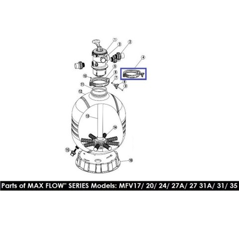 Obejma mocująca do 6-drogowego kranu filtrującego Emaux serii MFV 89012512 Emaux