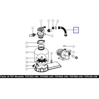 Wąż połączeniowy ze złączkami do pompy Emaux FSP450-6 Way (89031701) Emaux