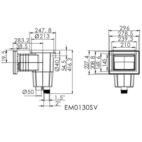 Skimmer do basenu foliowego EM0130-SV Standard (kwadratowa pokrywa) mosiądz-Emaux