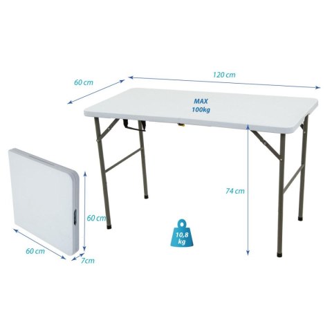 STÓŁ CATERINGOWY SKŁADANY W WALIZKĘ 120x60CM 100KG BIAŁY SASKA GARDEN