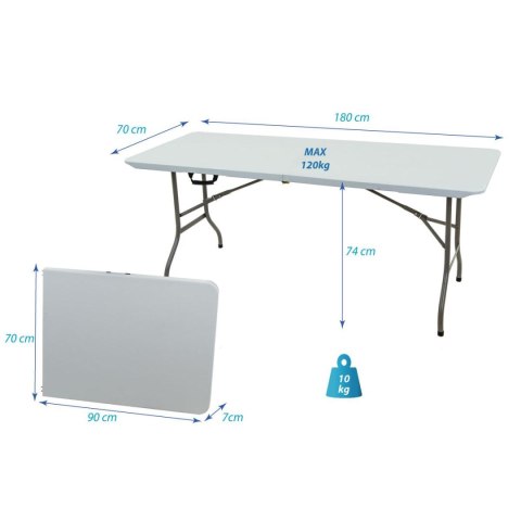 STÓŁ CATERINGOWY SKŁADANY W WALIZKĘ 180x70CM MAX.100KG BIAŁY SASKA GARDEN