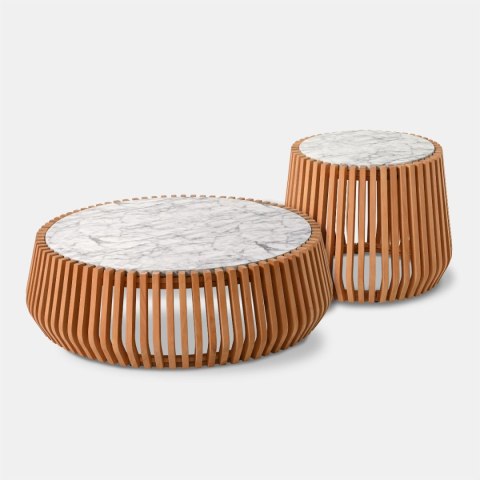 STOLIK KAWOWY M VERA 106X106X31CM EUKALIPTUS, KONGLOMERAT MARMUR MILOO