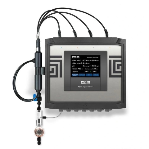 Profesjonalny system sterowania basenem ASIN Aqua PROFI z ekranem dotykowym i sondami do pomiaru chemii wody