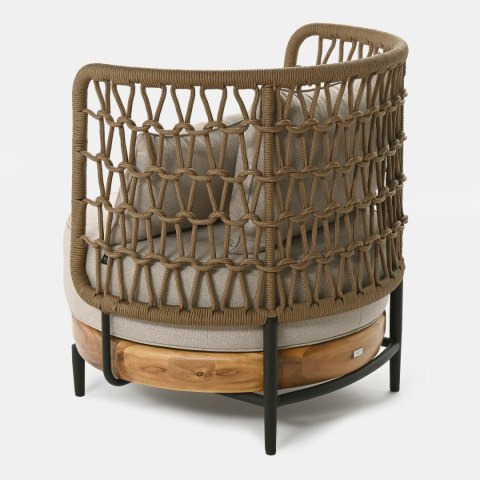 FOTEL MOON 86X82XH87ALUMINIUM CZERŃ, AKACJA , SZNUREK BRĄZ, TKANINA OLEFIN MELANŻ BEŻ MILOO