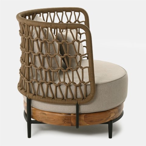 FOTEL MOON 86X82XH87ALUMINIUM CZERŃ, AKACJA , SZNUREK BRĄZ, TKANINA OLEFIN MELANŻ BEŻ MILOO