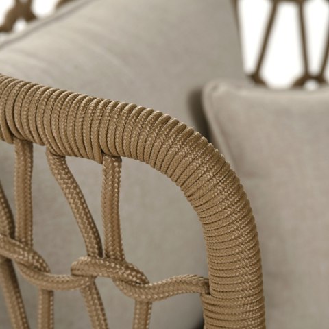 FOTEL MOON 86X82XH87ALUMINIUM CZERŃ, AKACJA , SZNUREK BRĄZ, TKANINA OLEFIN MELANŻ BEŻ MILOO