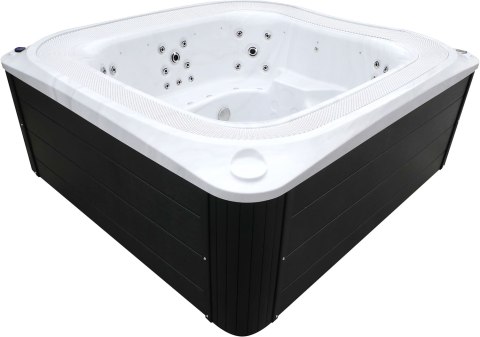 Przelewowa wanna SPA z hydromasażem Aquajoy Serenity AJ-4806SWB, 8-osobowa, srebrnobiały marmur, Balboa i rynna przelewowa