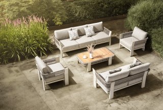 STOLIK KAWOWY BALEAR 70X125X35CM ALUMINIUM BEŻ, SZNUR BEŻ , TEAK MILOO