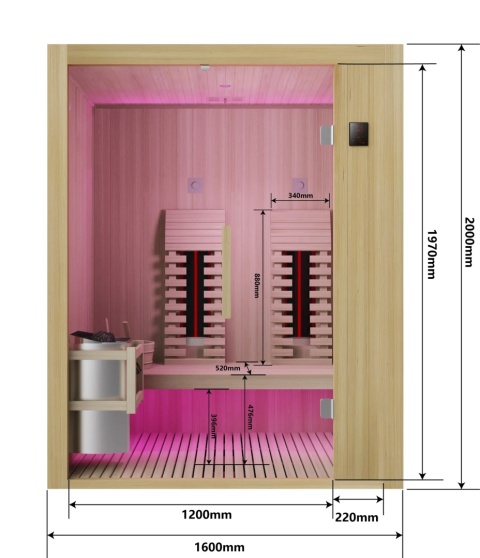 Sauna ALASKA fińska i na podczerwień, dla 2 osób, piec 3.5 kW. Kod K60160, EAN 9002827054809