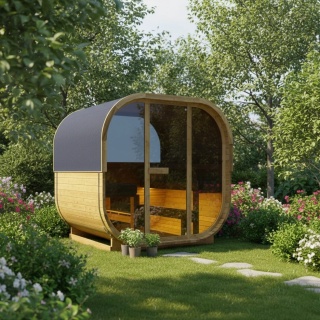 Sauna zewnętrzna HANKO 6 osobowa z piecem 8 kW (210x180x210 cm)