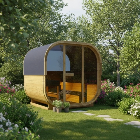 Sauna zewnętrzna Sanotechnik HANKO dla 6 osób, piec 8kW, świerk. Kod produktu: F60180. EAN: 9002827059866