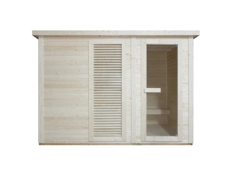 Sauna zewnętrzna VAASA dla 4-6 osób, drewno świerkowe, z piecem 8 kW. Kod produktu: F30310, EAN 9002827059897