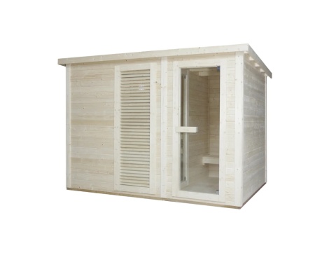 Sauna zewnętrzna VAASA dla 4-6 osób, drewno świerkowe, z piecem 8 kW. Kod produktu: F30310, EAN 9002827059897