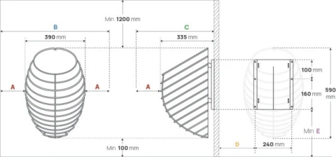 Wiszący piec do sauny HUUM DROP 6 kW w kształcie kropli wody, stal nierdzewna, kod EAN 4744103010066, wymiary