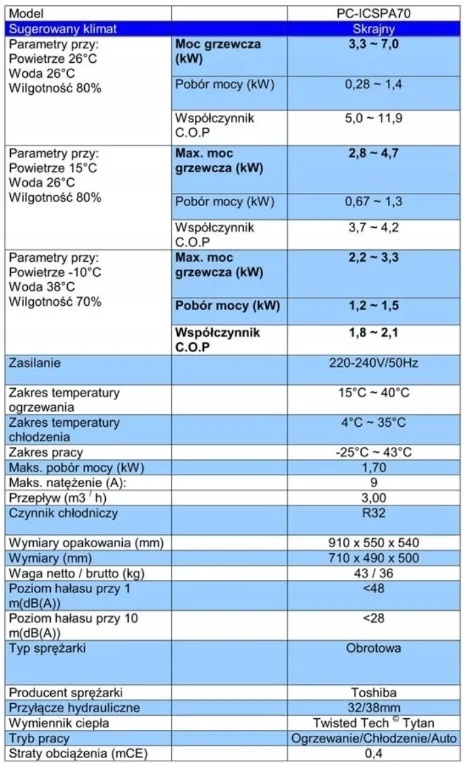 Chiller do wanny lodowej Poolex Spawer Ice Spa PC-ICSPA70 7kW, Inverter, Wi-Fi, chłodzenie do +4 stopni.