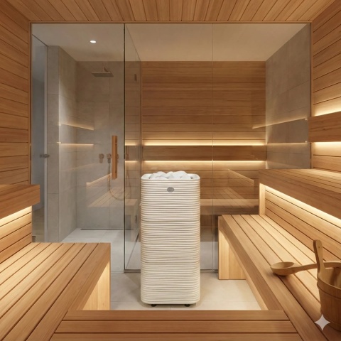 Tulikivi Huurre 68 - piec elektryczny do sauny 6,8 kW (5-9 m³) - odlew Cast Stone, wolnostojący