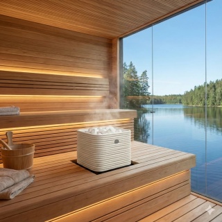 Tulikivi Huurre 90 (PC) - piec elektryczny do sauny 9,0 kW (8-13 m³) - odlew Cast Stone, do zabudowy w ławach