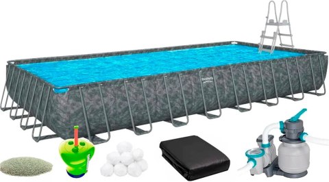 Basen stelażowy Bestway Grey 561KJ (956x488x132 cm) z filtrem piaskowym, pokrywą, drabinką, piaskiem kwarcowym i dozownikiem w z Bestway