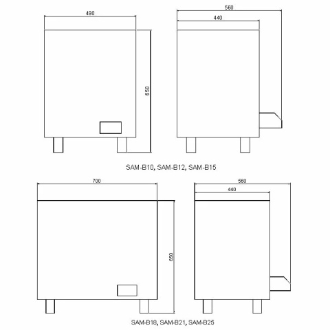 wymiary Piec elektryczny do sauny Amazon SAM-B15 15 kW stal nierdzewna ze sterownikiem CON6 kod SAM-B15 do saun komercyjnych
