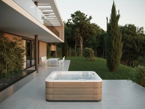Niska wanna SPA AstralPool BALANCE E Infinitree Old Timber 5-osobowa, kod 74134AC307, z systemem Bluetooth i dezynfekcją UV