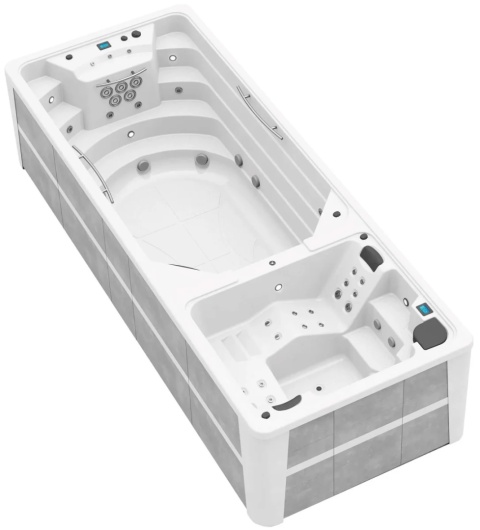 Wanna Dual Swim SPA AstralPool 74238A1320 Coastal Grey z przeciwprądem i jacuzzi, oświetlenie LumiPlus, UV+Ozone, 600x230x138 cm