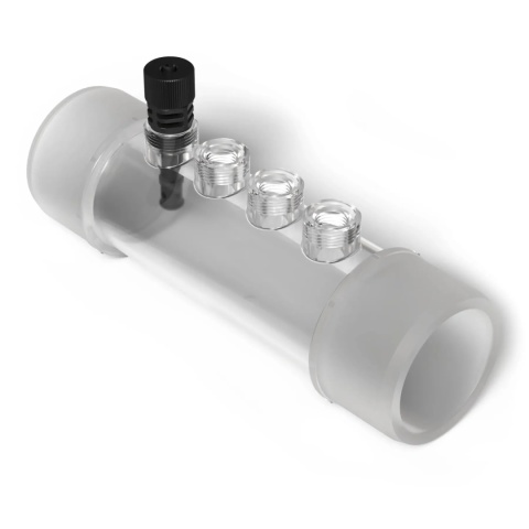 Aseko kolektor wtryskowy 13395 z 4 przyłączami G1/4 cala do rur d50 i d63 mm, element instalacji dozującej chemię do basenu.