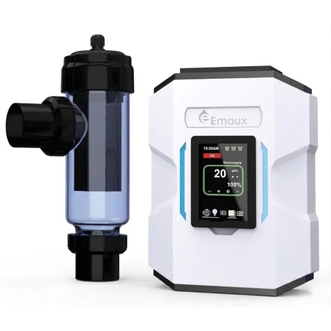 Inteligentny elektrolizer soli Emaux CyberSync CS-A20 9130601 do basenu 60m3 z panelem LCD i Wi-Fi stacja chlorator