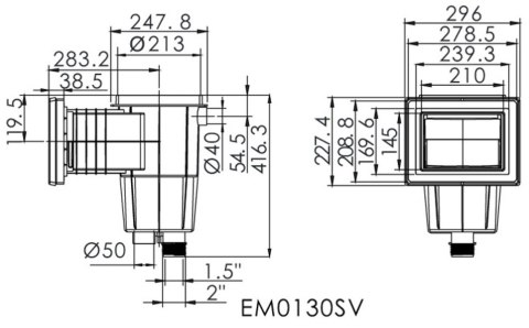 Skimmer do basenów foliowych Emaux EM0130-SV Standard (kwadratowa pokrywa), wkładki mosiężne, ciemnoszary Emaux