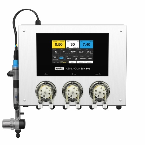ASIN AQUA Salt Pro CLF 134511 stacja dozująca Aseko i generator chloru do basenu ze słoną wodą z sondą pH i CLF