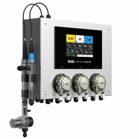ASIN AQUA Salt Pro CLF 134511 stacja dozująca Aseko i generator chloru do basenu ze słoną wodą z sondą pH i CLF
