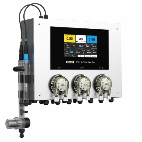 ASIN AQUA Salt Pro CLF 134511 stacja dozująca Aseko i generator chloru do basenu ze słoną wodą z sondą pH i CLF