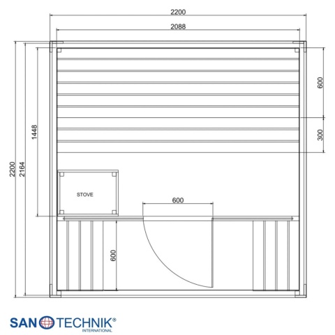 Sauna zewnętrzna NORA L Sanotechnik FA20220 termo świerk z piecem 8kW, szklany front, dla 4-5 osób, EAN 9002827086831, wymiary