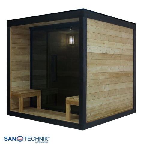 Sauna zewnętrzna NORA L Sanotechnik FA20220 termo świerk z piecem 8kW, szklany front, dla 4-5 osób, EAN 9002827086831