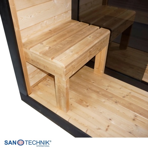 Sauna zewnętrzna NORA L Sanotechnik FA20220 termo świerk z piecem 8kW, szklany front, dla 4-5 osób, EAN 9002827086831