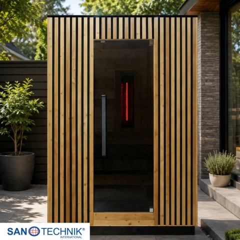 Sauna zewnętrzna TRONDHEIM M Sanotechnik FA10160 termo świerk piec 6kW IR dla 2 osób EAN 9002827086817